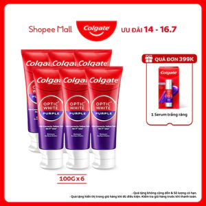 Bộ 6 Kem Đánh Răng Colgate trắng răng Optic White Purple 100g công nghệ sắc tím, trung hòa ố vàng tức thì