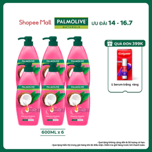 Bộ 6 Dầu gội Palmolive kèm xả 2-trong-1 chiết xuất thiên nhiên 600ML x6 (Hồng, xanh, tím)