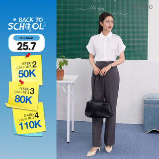 Quần Ống Suông Nữ 98cm GUMAC Lưng Cao Chất Cotton Công Sở Dáng Dài Cạp Cao Loe Nhẹ QE04001