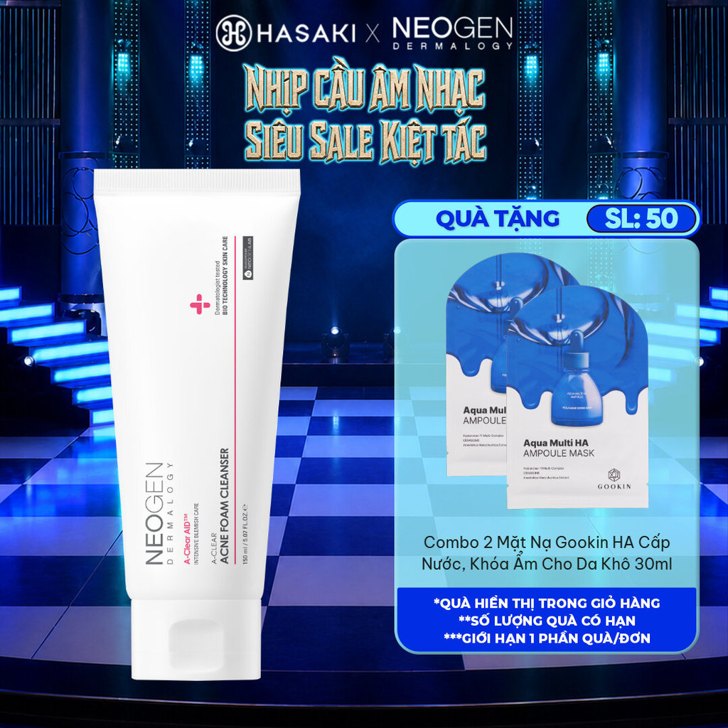 Sữa Rửa Mặt Neogen Dermalogy Làm Sạch Sâu Cho Da Dầu Mụn 150ml A-Clear Acne Foam Cleanser Hasaki Chính Hãng