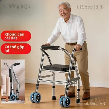Khung tập đi/Dụng cụ hỗ trợ đi bộXe tập đi cho người già có bánh xe và ghế ngồi, xe tập đi bốn chân cho người cao tuổi.
