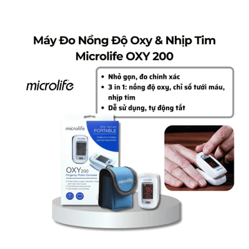Máy đo nồng độ Oxy trong máu và nhịp tim Microlife OXY 200 chính hãng - kèm bao đựng máy VT