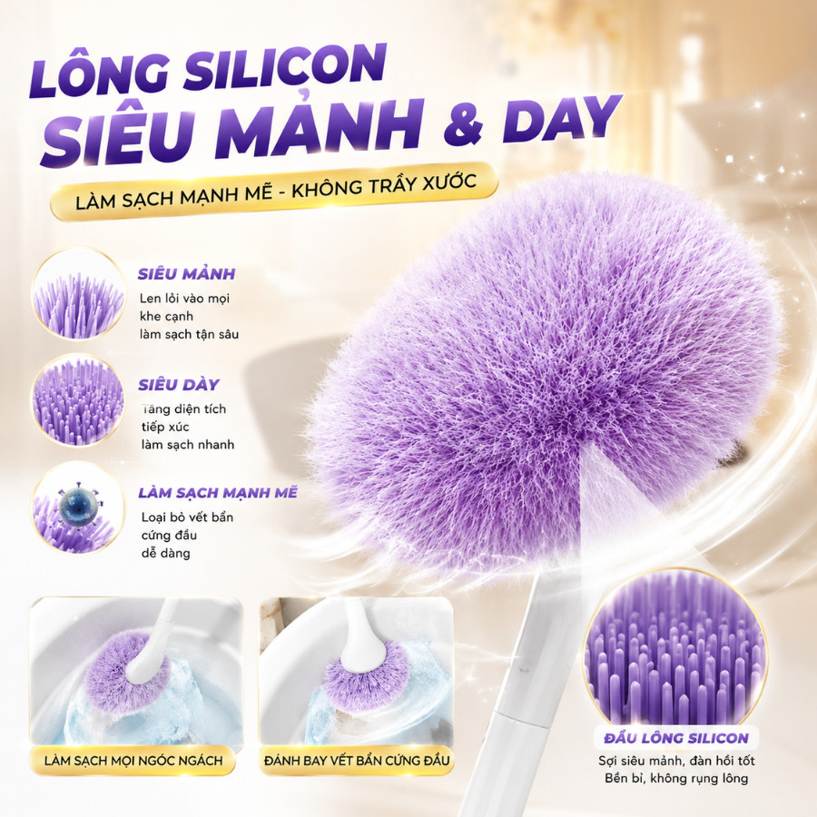 Chổi Cọ Vệ Sinh Bồn Tắm Gạch Men COZY Đầu Đám Mây Lông Mềm Kèm Kẹp Rác Tiện Lợi | BigBuy360 - bigbuy360.vn