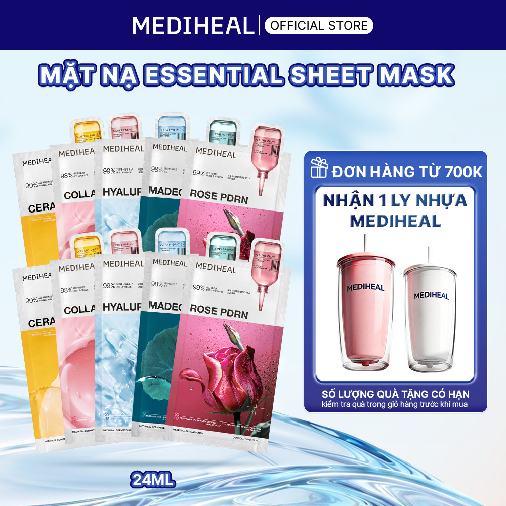 Combo 10 MEDIHEAL Mặt Nạ Essential Sheet Mask - Cấp Ẩm, Hỗ Trợ Làm Dịu & Phục Hồi Da 24ml - FS