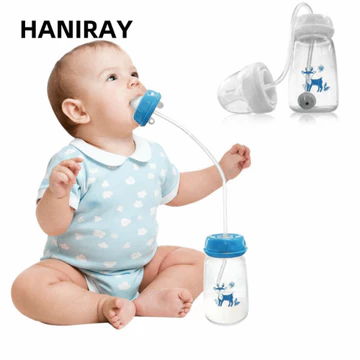Bộ bình sữa trẻ em HANIRAY, 5oz / 150ml có bàn chải rơm Bình sữa rảnh tay, Bình trữ sữa tự ăn cổ bình chất lượng cao cho bé từ 3 tháng tuổi trở lên