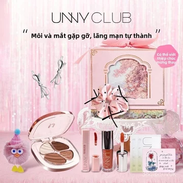 Hộp quà son kem unny son môi gặp gỡ giới hạn, quà sinh nhật tặng bạn gái bảng pha mắt set trang điểm son bóng