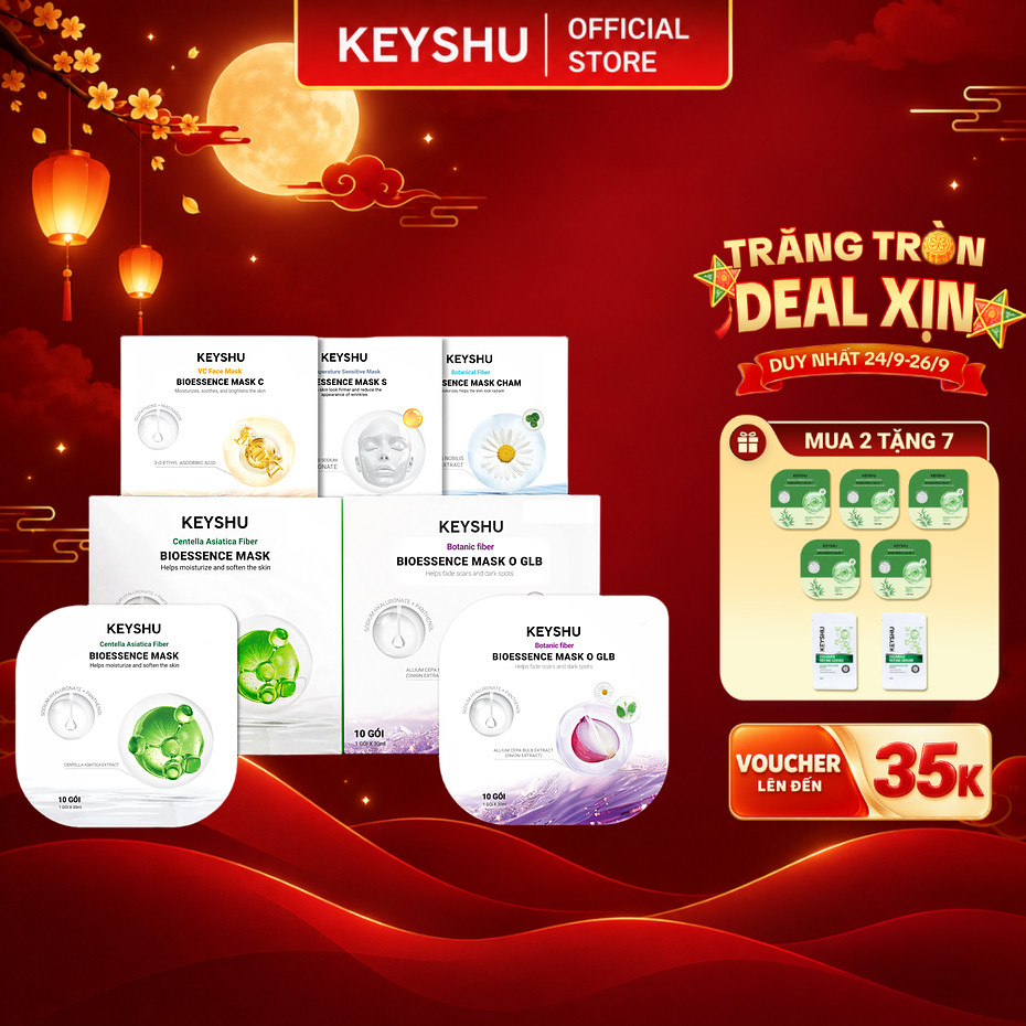 [DUY NHẤT 24/9] Combo 2 Hộp Mặt Nạ KEYSHU 10 Miếng 30ML Dưỡng Ẩm, Làm Sáng Da, Hỗ Trợ Ngăn Ngừa Lão Hóa