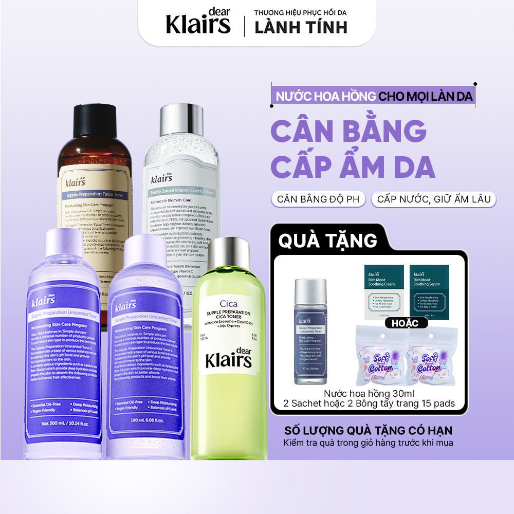 Nước hoa hồng Dear, Klairs Supple Preparation Toner dưỡng sáng cấp ẩm lành tính [FS]
