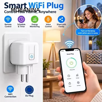 Ổ cắm thông minh MOBANINA WiFi, Điều khiển từ xa Điều khiển bằng giọng nói Phích cắm thông minh Tiêu chuẩn EU, Chức năng đo lường bền Chức năng thời gian 16A EU Ổ cắm thông minh Giám sát năng lượng