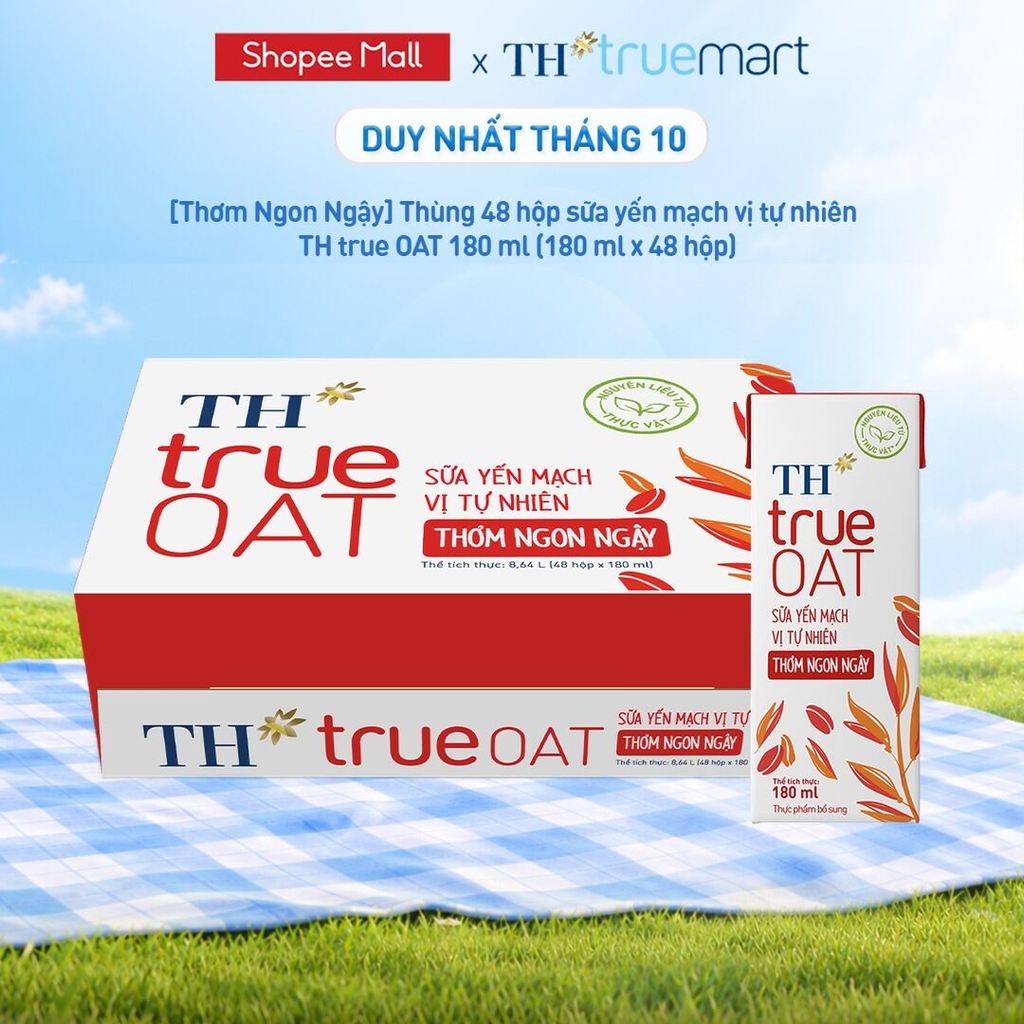 [BAO BÌ MỚI] Thùng sữa yến mạch TH true OAT vị tự nhiên MỚI Thơm ngon ngậy 180ml (48 Hộp)