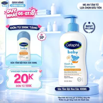 Sữa tắm gội dưỡng ẩm dịu lành cho bé với Calendula hoa cúc hữu cơ CETAPHIL BABY W&SHAMPOO CALENDULA 400ML