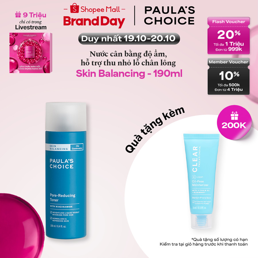 Nước cân bằng độ ẩm và thu nhỏ lỗ chân lông Paula's Choice Skin Balancing Pore-Reducing Toner 190ml 1350