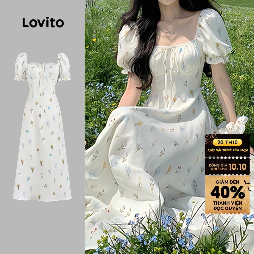 Đầm Lovito phong cách thường ngày họa tiết hoa đường may tạo phom mùa xuân/hè cho nữ LK4AD212