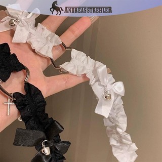 Onetimingfine Gothic Ren Garter Thắt Lưng Trái Tim Nơ Chữ Thập Gothic Chân Garters Đen Trắng Đàn Hồi Choker Nữ Chân Vòng Dây Đeo Dụng Cụ Cosplay VN