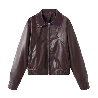 áo khoác Zara made in Morocco da PU mận hoặc đen khóa kéo kiểu dáng moto khỏe khoắn