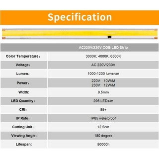 Đèn dải LED COB 220V 240V 240 LED / m có độ sáng cao chống thấm nước băng LED linh hoạt để chiếu sáng ngoài trời trong phòng và nhà bếp