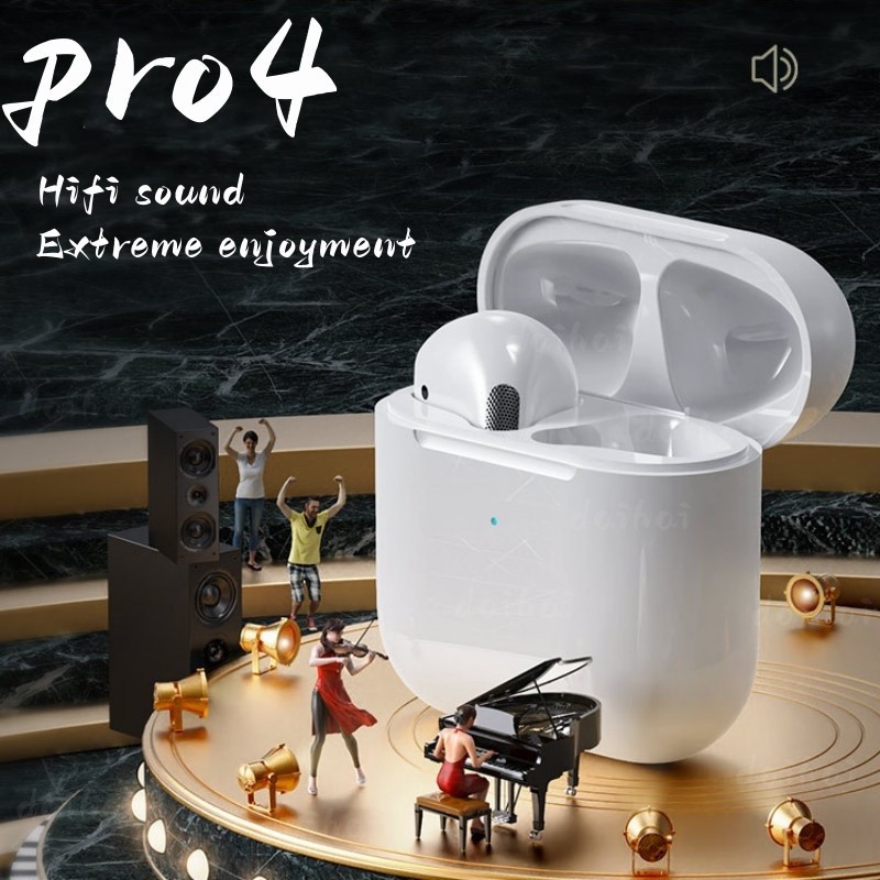 Tai nghe không dây Pro 4 Tai nghe Bluetooth 5.3 Tai nghe Hifi Music Earburd có nút tai usb Headphoens không dây thể thao