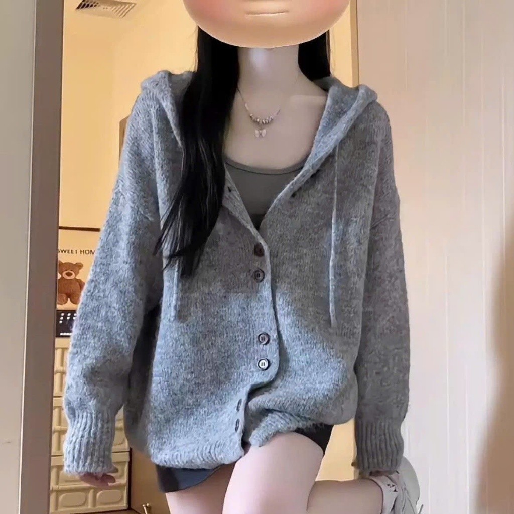 (HÀNG QC LOẠI 1) Áo len cardigan dài tay phối mũ chùm phong cách thời trang thu đông XIMIMI SP388