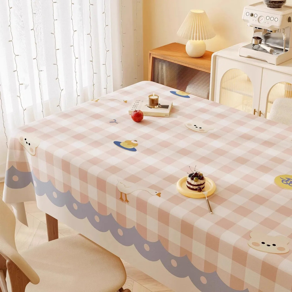 Khăn trải bàn họa tiết caro xanh vàng chấm bi | Vải cotton linen mềm mại, phong cách Nhật dễ thương, dễ giặt, trang trí bàn ăn, bàn cà phê