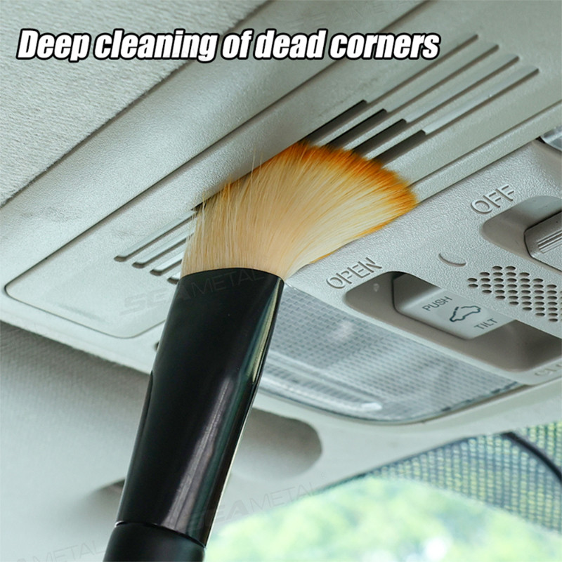 SEAMETAL Car Air Outlet Bảng điều khiển Chi tiết Bàn chải tay cầm dài Bàn chải làm sạch mềm cong Phụ kiện ô tô Dụng cụ làm sạch loại bỏ bụi