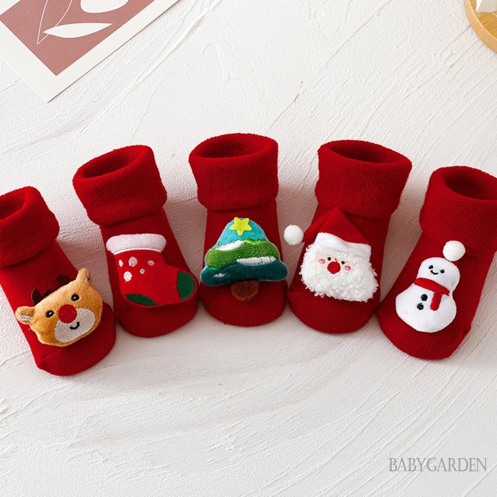 0-3years Cho Bé Giáng Sinh Đi Bộ Tất Ông Già Noel / Người Tuyết / Cây Trang Trí Dép Chống Trơn Trượt Ấm Áp