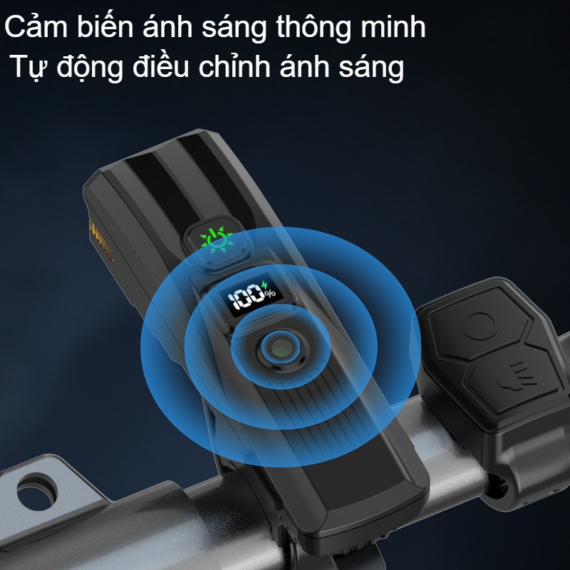 Đèn xe đạp kèm còi siêu sáng không dây, cảm ứng ánh sáng, màn hình LCD, sạc type C, Đồ Dùng, Cho Việcđạp Xe Ban đêm