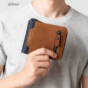 Ví đựng tiền xu bằng da PU DELMER, Ví ngắn nam nhiều vị trí có dây kéo, Hộp đựng thẻ mỏng đa chức năng thời trang