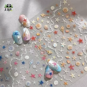 1 Tấm 5D Mùa Hè Vỏ Biển Móng Tay Stier Sáng Bóng Nổi Sao Biển Móng Tay Stiers Bãi Biển Mùa Hè Conch Móng Tay Đề Can Trang Trí EMKK