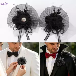 SAIA Hoa Hồng Corsage, Màu Đen Vải Tuyn Lưới Cổ Tay Corsage, Vải Ruy Băng Hoa Thiết Kế Mặc Trang Phục Xòe Tiệc Cưới