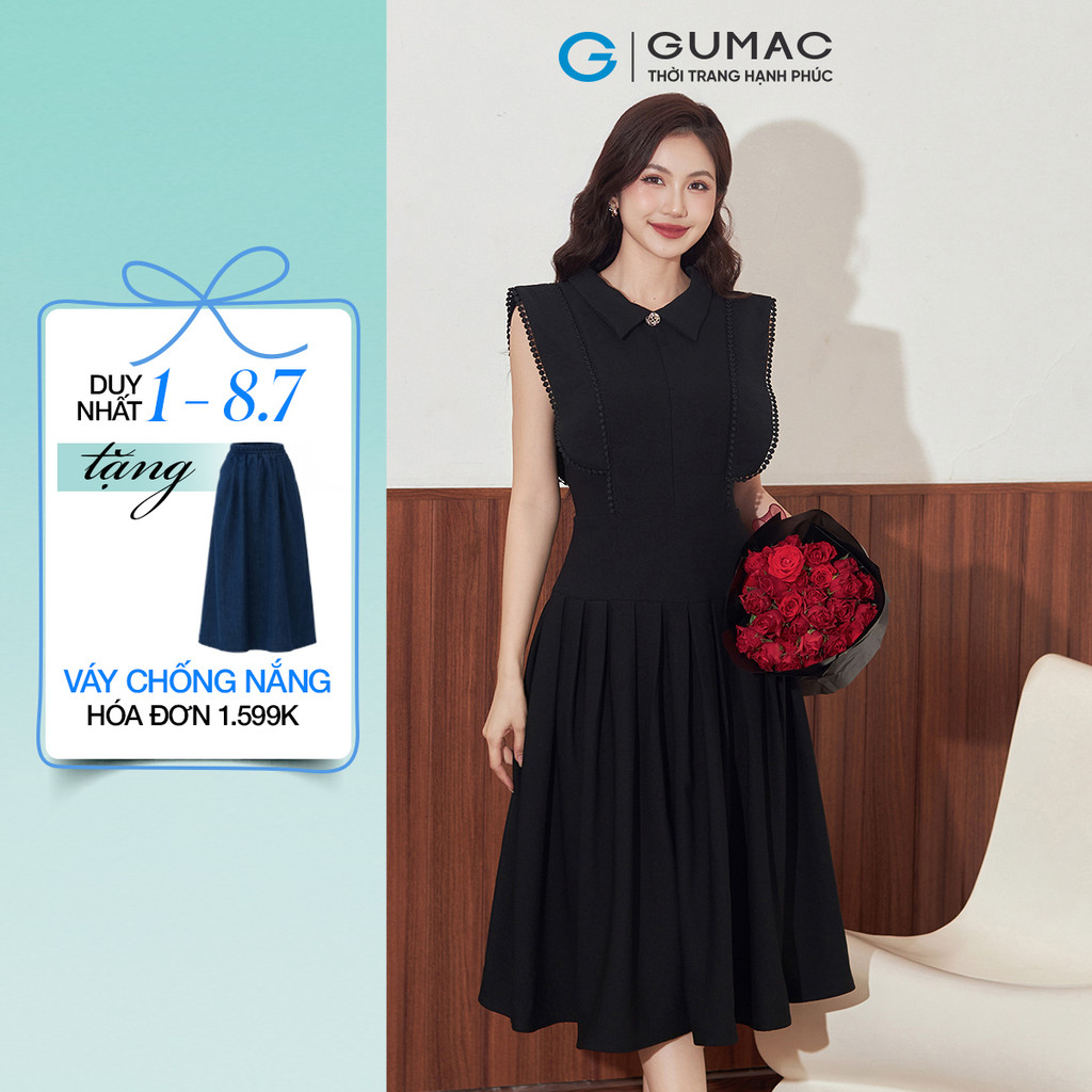 Đầm nữ GUMAC xếp ly phối viền  DE12078