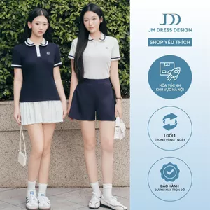 Áo Polo Cổ Sen Phối Viền Cổ Và Gấu Tay 2T41.2605, Áo Thun Polo Nữ Form Ôm Nhẹ Phong Cách Preppy Hiện Đại, Thanh Lịch JM