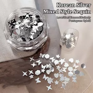 1 Lọ Kim Sa Lấp Lánh Bạc Sáng Bóng Mix Hình Ngôi Sao Ánh Sao Tình Yêu Bướm Ngôi Sao Lát Móng Tay Nghệ Thuật Stiers Đề Can Làm Móng Tay Paillette Charms VN