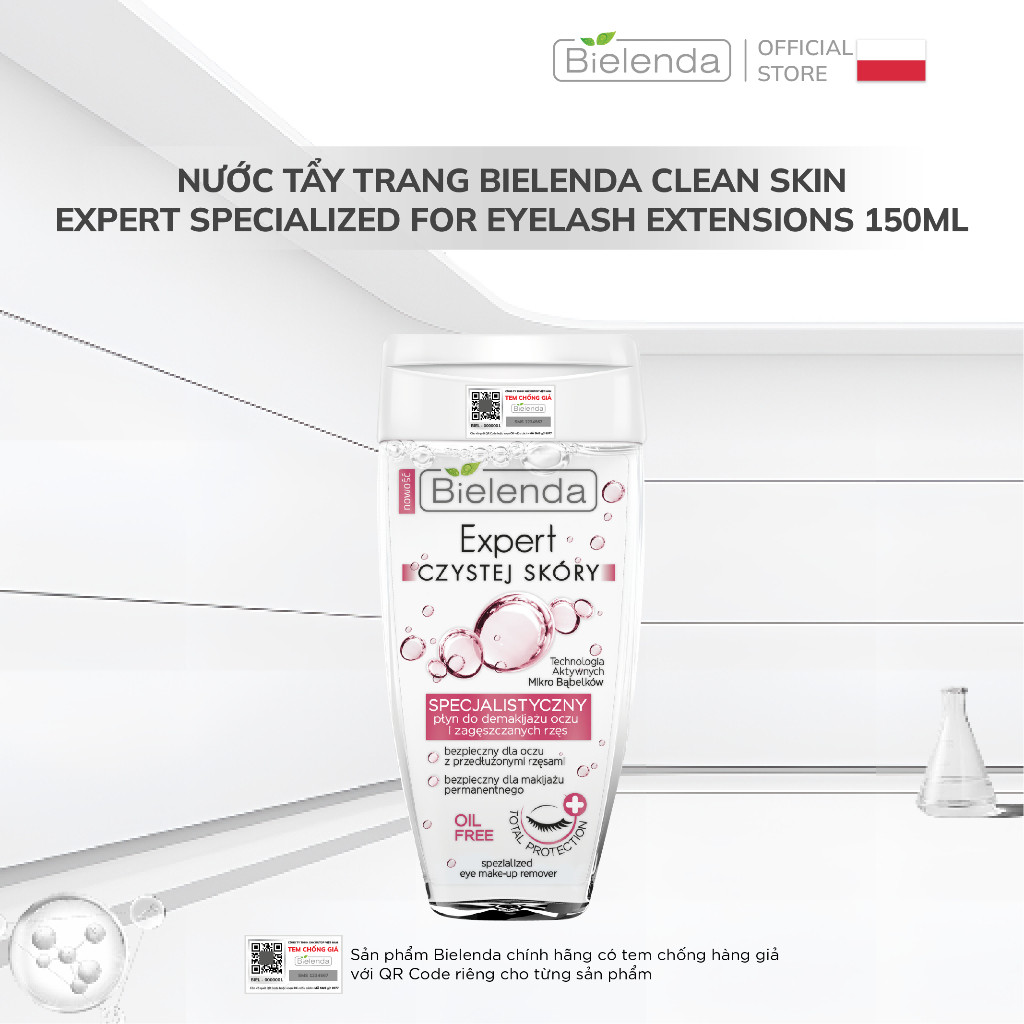Nước tẩy trang Bielenda Clean Skin Expert Specialized For Eyelash Extensions làm sạch sâu cho mắt nối mi 150ml