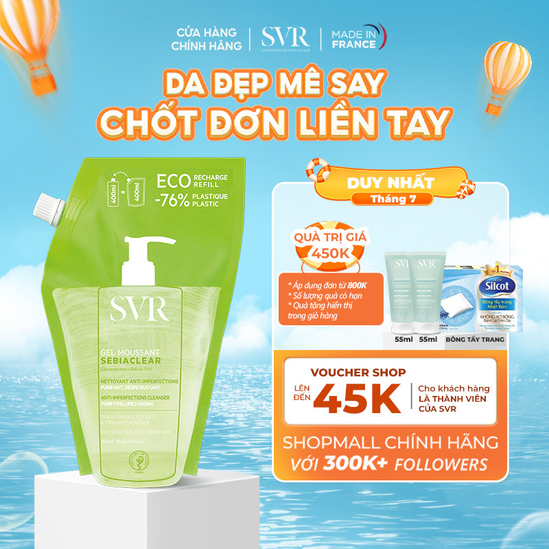 Gel rửa mặt cho da dầu mụn, không chứa xà phòng SVR Sebiaclear Gel Moussant Refill 400ML