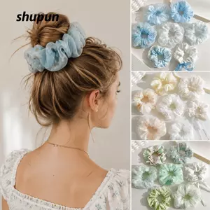 SHUPUN 7 Chiếc Scrunchies In Hoa, Mềm Mại Thoáng Khí Pastel Lưới Sheer Tulle Tóc Nơ, Voan Nhẹ Đàn Hồi Ngọt Ngào Trong Suốt Organza Dây Buộc Tóc Cho Nữ Bé Gái