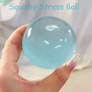 QEARY Ball Đồ chơi bóp nhanh, Bóng mực dầu dừa mềm màu xanh, Đồ chơi Squishy trong suốt mọc chậm Đồ chơi Squishy Maltose Squishy Trang trí nhà cửa