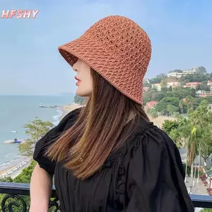 HFSHY Bé Gái Mũ Chống Nắng Rộng Vành Floppy Mũ Mùa Hè Cho Nữ Bãi Biển Panama Ống Hút Mái Vòm Dệt Buet Mũ Femme Bóng Mũ Nữ VN