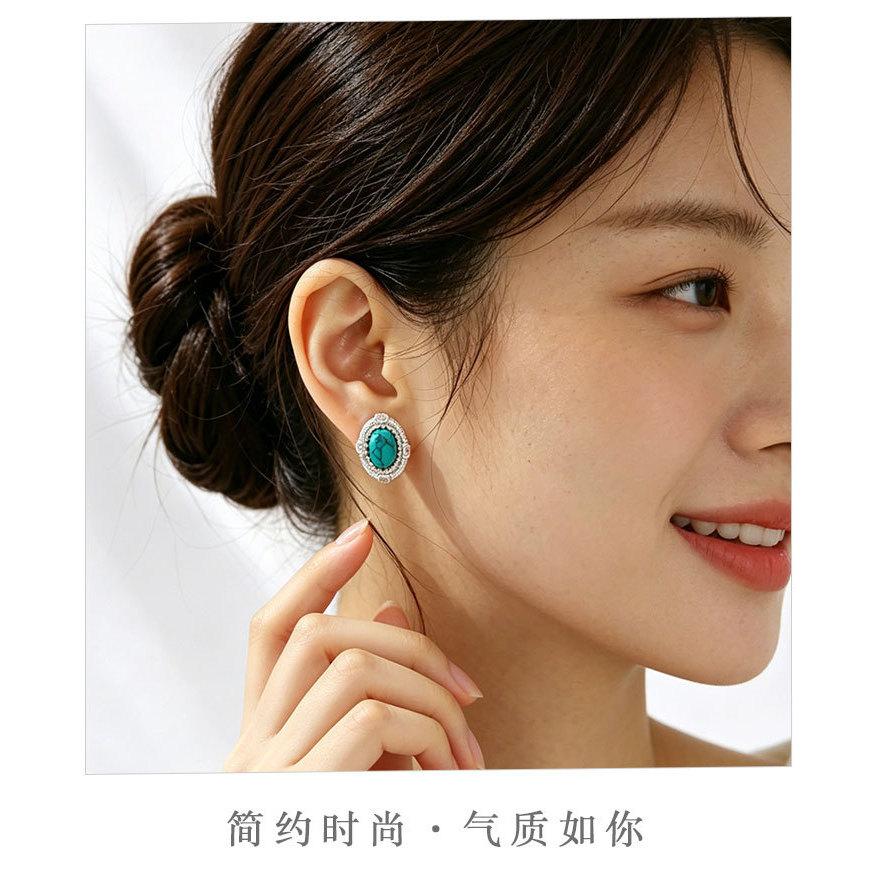 Bông tai ngọc lam màu xanh thanh lịch S925