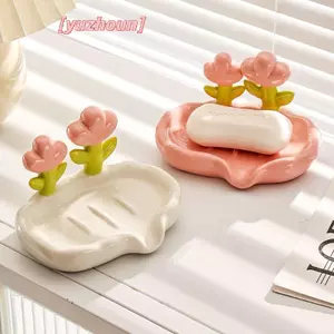 Hộp xà phòng hoa sáng tạo Thoát nước xà phòng chống trượt Phụ kiện phòng tắm Hộp đựng xà phòng màu trắng biển cho phòng tắm gia đình
