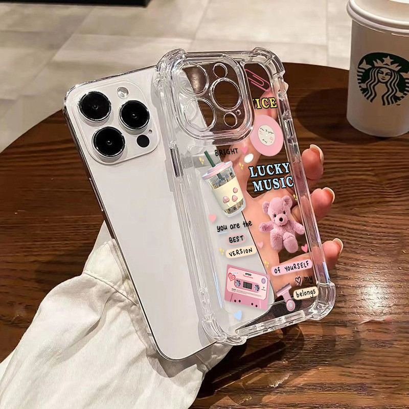 Ốp lưng cho iPhone 17 16 Pro Max 15 14 13 12 11 Hình ghép màu hồng dễ thương