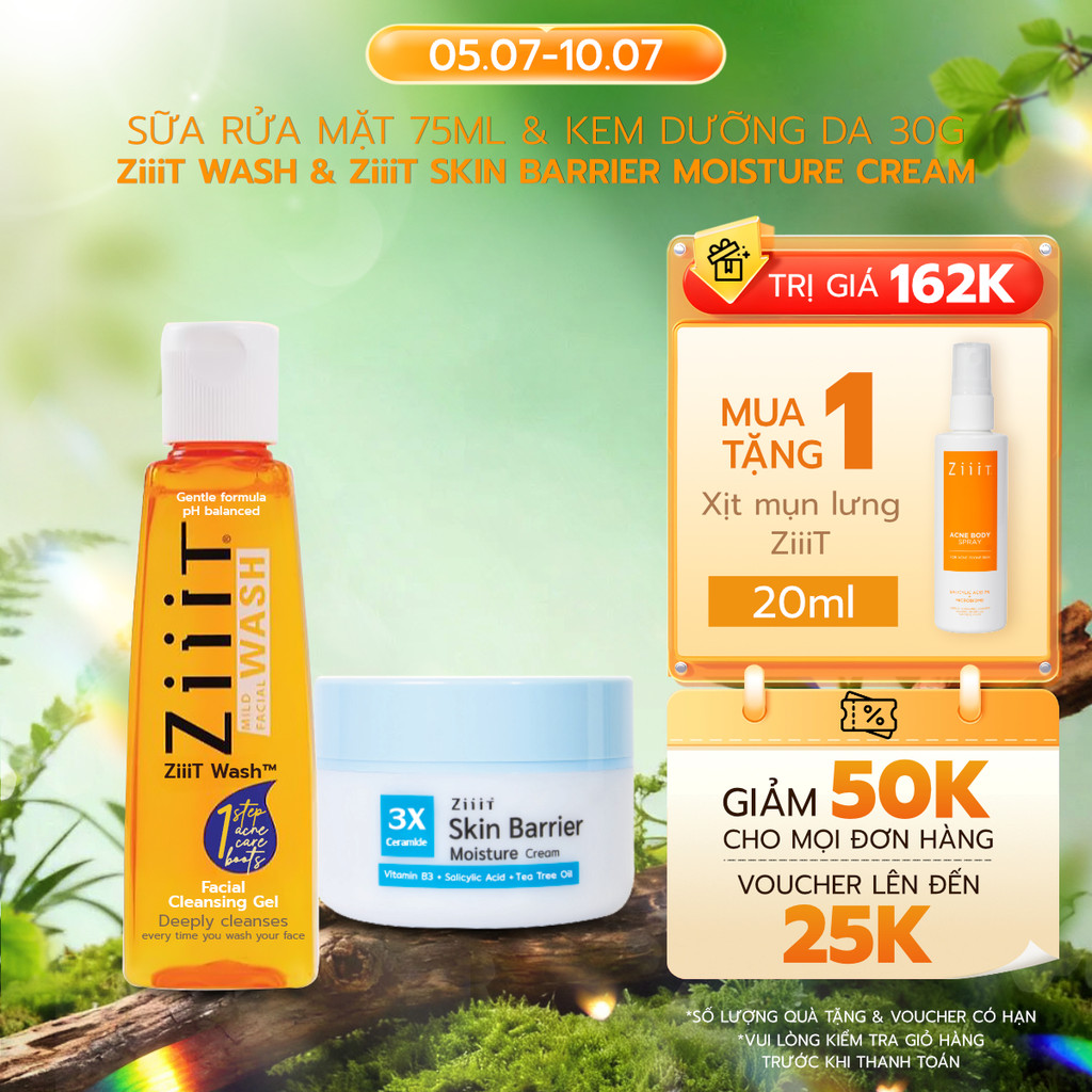 Combo Sữa Rửa Mặt Tràm Trà Kiểm Soát Dầu 75ML Và Kem Dưỡng Ẩm Kiềm Dầu Ngừa Mụn 30g ZiiiT