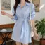 Áo sơ mi mùa hè buộc dây cho người đàn ông nhỏ eo hẹp phù hợp với phong cách phương Tây Niche Tính khí Slimm