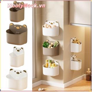 Hộp lưu trữ treo tường WOOLYNOOK, Hộp đựng bàn làm việc hình gấu hoạt hình màu nâu trắng, Hộp đựng văn phòng phẩm sáng tạo Tự dính Không có giá đỡ bút khoan Trang trí nhà cửa