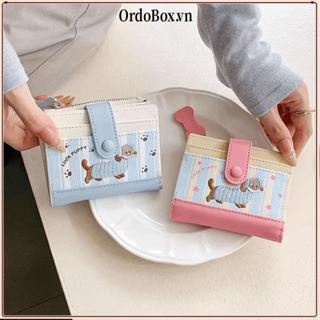 Ví đựng tiền xu ORDOBOX, Ví ngắn in Dachshund có dây kéo, phong cách Hàn Quốc PU hoạt hình Chó Dopamine Màu nhỏ Túi đựng đồ nữ Cô gái