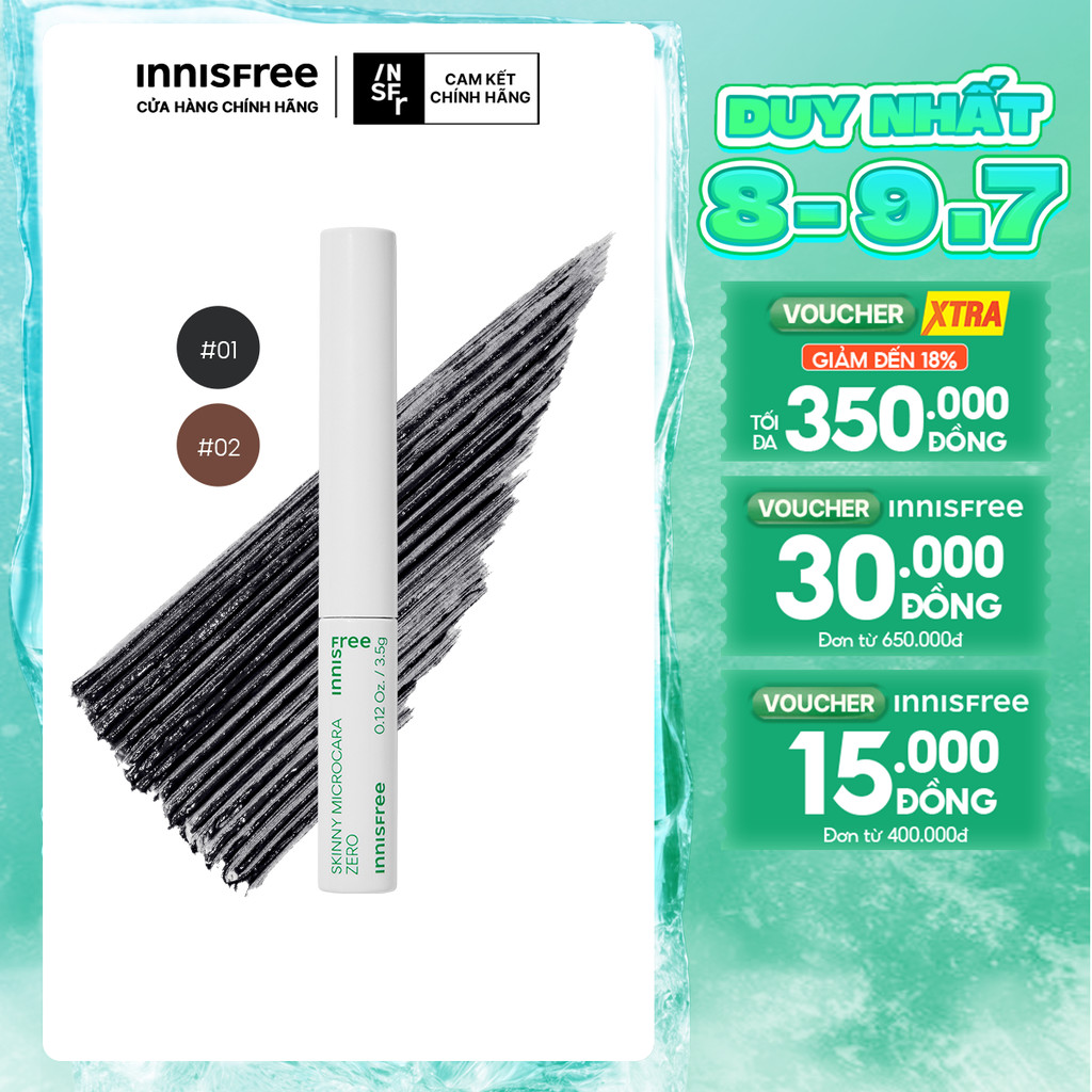 Mascara chải mi siêu mảnh chống trôi innisfree Skinny Microcara Zero 3.5g