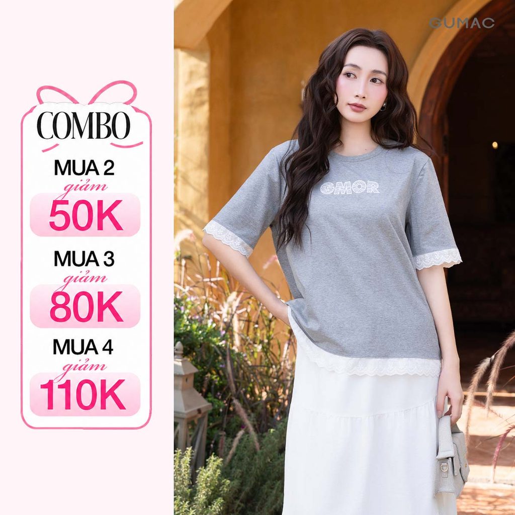 Áo Thun Nữ Form Rộng GMORNING Cổ Tròn Tay Lửng Thêu Phối Ren Cách Điệu Trẻ Trung YATG04047