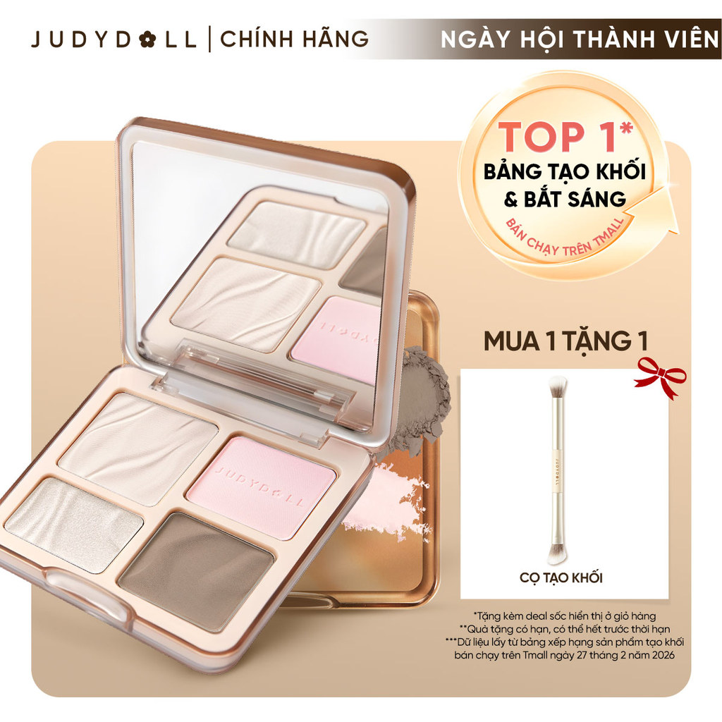 JUDYDOLL Phấn bắt sáng tạo khối 4 ô Highlight Contour Palette Tự nhiên Lâu trôi Chống nước 9g