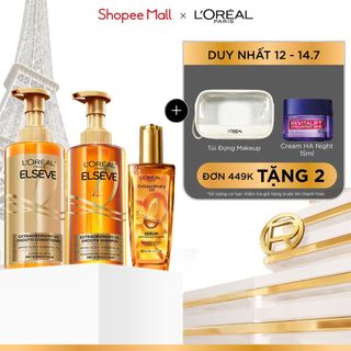 Bộ gội xả dưỡng tóc suôn mượt tóc cao cấp L'Oreal Paris Sleek 440ml x2 & Dầu dưỡng chiết xuất tinh dầu 100ml