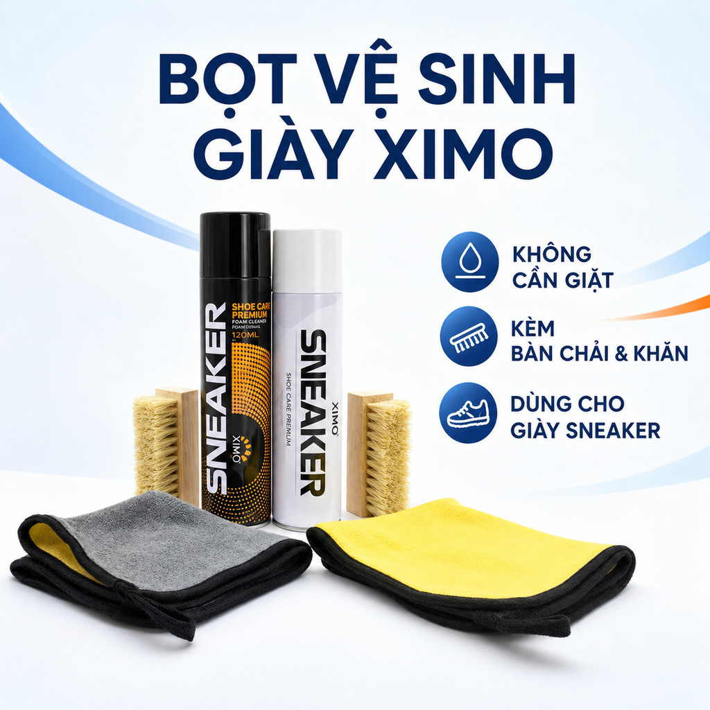 Chai Xịt Bọt Vệ Sinh Sạch Giày Sneaker Ximo Không Cần Giặt, Kèm Bàn Chải Và Khăn Lau