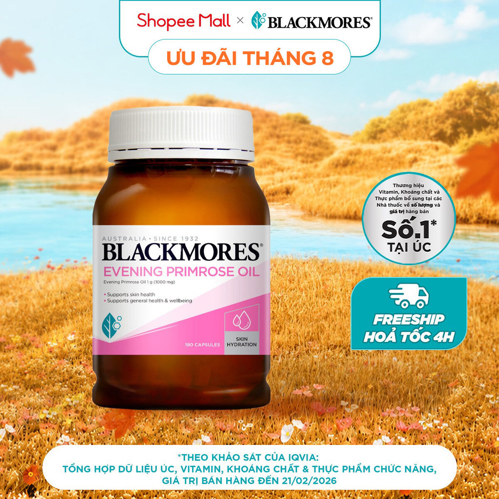 Tinh Dầu Hoa Anh Thảo Hỗ Trợ Da Khỏe Mạnh, Dưỡng Ẩm Da, Giảm Khô Da Blackmores Evening Primrose Oil Lọ 190 Viên